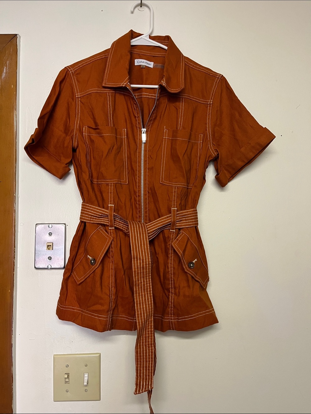Calvin Klein Rust Short-Sleeve Utility Jacket with Belt